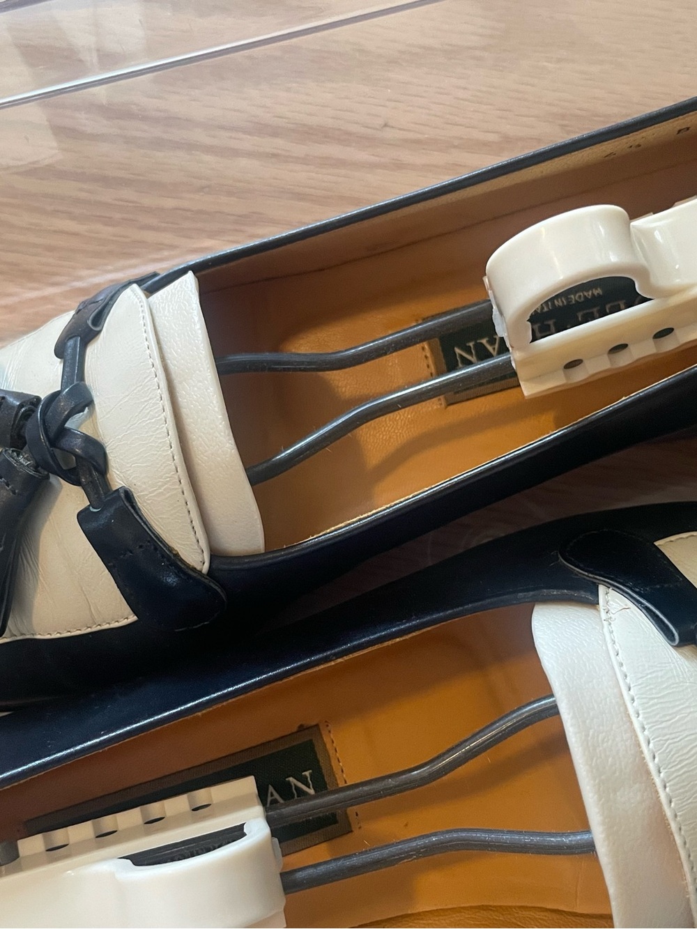 Cole Haan Black and White Leather Tassel Loafers